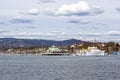 View from the sea to a cruise ship, Oslo and the Oslo Fjord Royalty Free Stock Photo