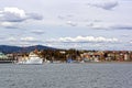 View from the sea to a cruise ship, Oslo and the Oslo Fjord Royalty Free Stock Photo