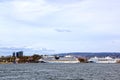 View from the sea to the ferryboats, Oslo and the Oslo Fjord Royalty Free Stock Photo