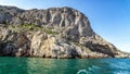 View from the sea to the grotto of Chaliapin, Crimea, Sudak Royalty Free Stock Photo