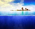 View from sea to land. Photo wallpaper for interior. 3D rendering.