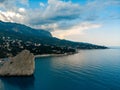 View from the sea to the mountains and clouds, Crimea