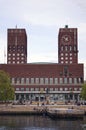 View from the sea to the port and the City Hall of Oslo. Norway Royalty Free Stock Photo