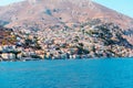 View of traditional colorful houses on Symi island, Greece, Dodecanese Royalty Free Stock Photo