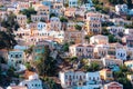 View of traditional colorful houses on Symi island, Greece, Dodecanese Royalty Free Stock Photo