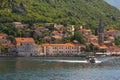 View from sea on the village Perast on coast of Boka Kotor bay. Montenegro. Royalty Free Stock Photo