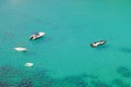 View on sea water with white boats in En Porter on Menorca Royalty Free Stock Photo