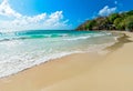 View of sea waves on sand beach water and coast seascape - Beautiful tropical landscape beach sea island with ocean blue sky and Royalty Free Stock Photo