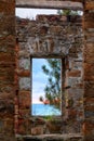 View of sea from window of abandoned mansion Dacha Kvitko Royalty Free Stock Photo