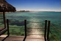 View of the sea from a wooden terrace over water. Night. Maldives Royalty Free Stock Photo