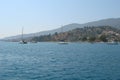 Islands of southern Greece Poros, Hydra, Aegina 06. 15. 2014. Landscape of the coastal islands of Greek islands in the warm evenin