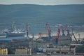 View of the seaport of the city of Murmansk, Russia.