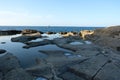 View of the seascape in the coast of Malta with puddles in the foreground Royalty Free Stock Photo