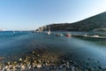 View of the seascape of Knidos Datca in Mugla, Turkey on a clear sky background