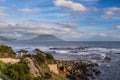 View of seascape and ocean with Mt. Kaimon in Kagoshima, Kyushu, Japan