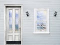 view seascape of pattaya bay reflection in white wooden window a Royalty Free Stock Photo