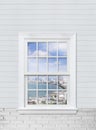 view seascape of pattaya bay from white wooden window and white