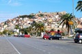 View from the seaside boulevard to the ancient fortress hill in Kavala, Greece.