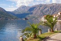 View of seaside Perast town with islands of St. George and Our Lady of the Rocks. Montenegro Royalty Free Stock Photo