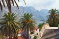 View of seaside Prcanj town from stairs of the Church of Birth of Our Lady. Bay of Kotor, Montenegro