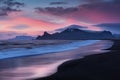 View of Seastacks in Vik, Icleand the most famous black sand beach