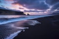 View of Seastacks in Vik, Icleand the most famous black sand beach