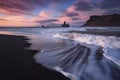 View of Seastacks in Vik, Icleand the most famous black sand beach