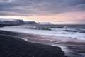 View of Seastacks in Vik, Icleand the most famous black sand beach