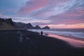 View of Seastacks in Vik, Icleand the most famous black sand beach