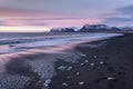 View of Seastacks in Vik, Icleand the most famous black sand beach