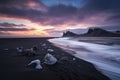 View of Seastacks in Vik, Icleand the most famous black sand beach