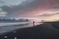 View of Seastacks in Vik, Icleand the most famous black sand beach