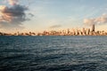 View of the Seattle skyline at dusk from across Elliot Bay in West Seattle Royalty Free Stock Photo