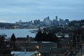 View of Seattle Washington Skyline from Rooftop Patio at Dawn Royalty Free Stock Photo