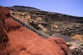 View on secluded lagoon surrounded by impressive rugged weathered cliffs in different colors - El Golfo, Lanzarote