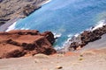 View on secluded lagoon surrounded by impressive rugged weathered cliffs in different colors - El Golfo, Lanzarote