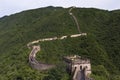 View of a section of the Great Wall of China and the surrounding mountains in Mutianyu Royalty Free Stock Photo