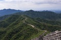 View of a section of the Great Wall of China and the surrounding mountains in Mutianyu