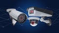 Security camera system and network connection - 3d rendering Royalty Free Stock Photo