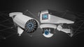 Security camera system and network connection - 3d rendering Royalty Free Stock Photo