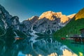 View of Seekofel Mount in The Dolomites Mountain in the morning reflecting on The Lake Braies