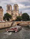 View of Notre Dame Cathedral from Seine River Boat, Paris, France Royalty Free Stock Photo