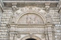 View of semi-circular arch portal details in Santa Cruz Palace at Valladolid, Spain