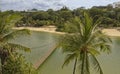 View of Sentosa Palawan Beach from Palawan Island. People resti Royalty Free Stock Photo