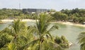 View of Sentosa Palawan Beach from Palawan Island. People resti Royalty Free Stock Photo