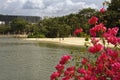 View of Sentosa Palawan Beach from Palawan Island. People resti Royalty Free Stock Photo