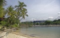 View of Sentosa Palawan Beach from Palawan Island. People resti Royalty Free Stock Photo