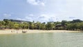 View of Sentosa Palawan Beach. People resting on the shore Royalty Free Stock Photo