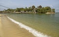 View of Sentosa Palawan Beach. People resting on the shore Royalty Free Stock Photo