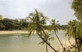 View of Sentosa Palawan Beach. People resting on the shore Royalty Free Stock Photo